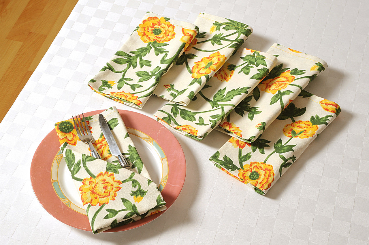 In-Sattva Home Sunflower Print 100% Cotton Soft Touch Feel Table Napkin Set