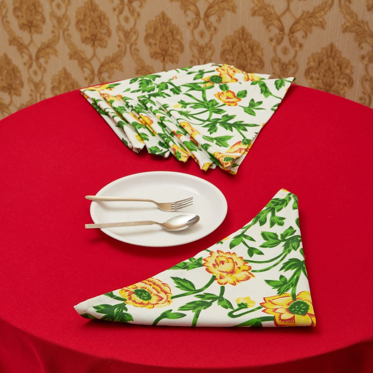 In-Sattva Home Sunflower Print 100% Cotton Soft Touch Feel Table Napkin Set