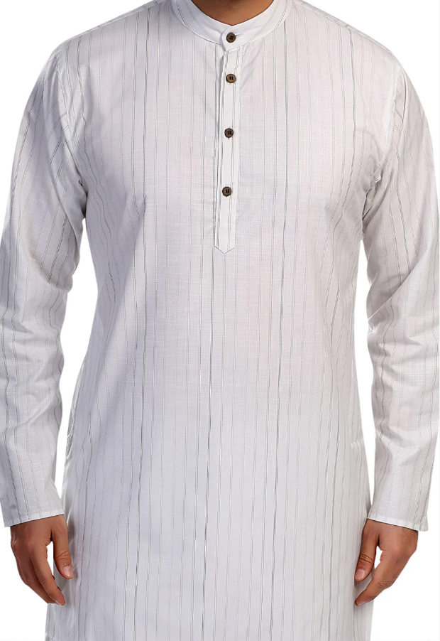 In-Sattva Men's Handloom Cotton Vintage Pinstriped Thigh-Length Kurta Tunic; Striped Green