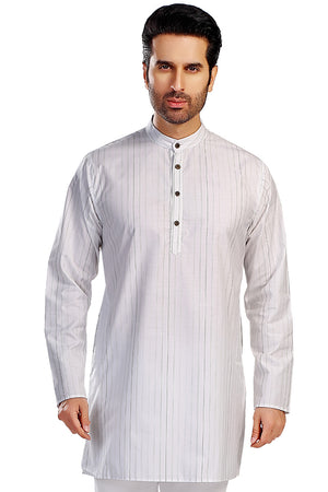 In-Sattva Men's Handloom Cotton Vintage Pinstriped Thigh-Length Kurta Tunic; Striped Green