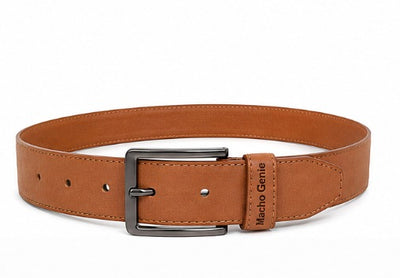 Macho Genie Tan Brown Leather Belt for Men
