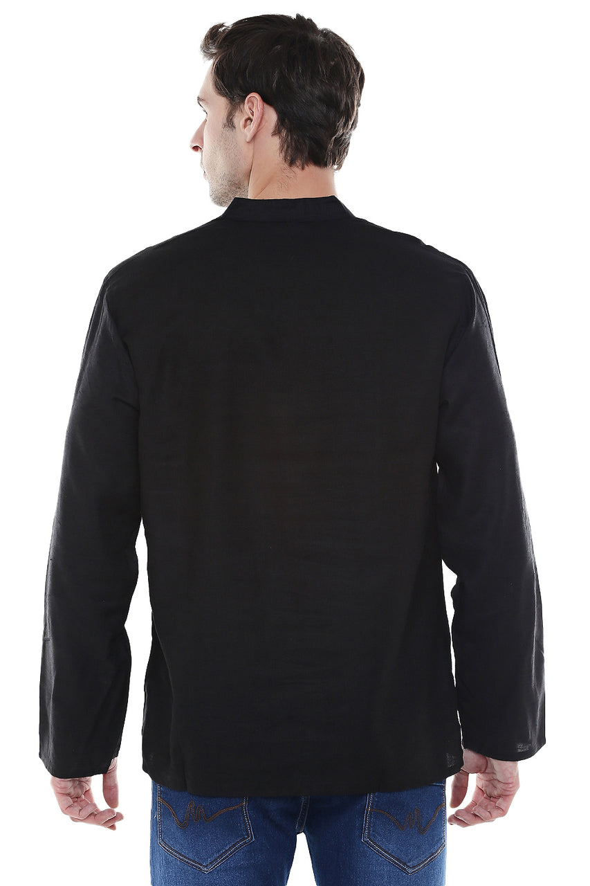 Men's Sanskrit Mantra Print Pure Cotton Black Kurta Tunic - Back | In-Sattva