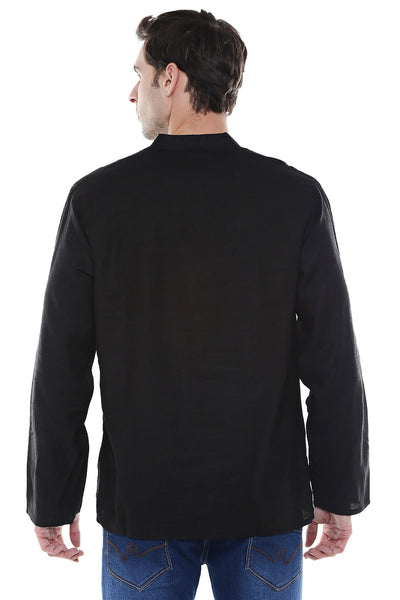 Men's Sanskrit Mantra Print Pure Cotton Black Kurta Tunic - Back | In-Sattva