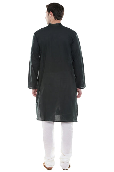 Men's Two-Piece Ensemble - Olive Green Pure Cotton Kurta Pajama -Back | In-Sattva