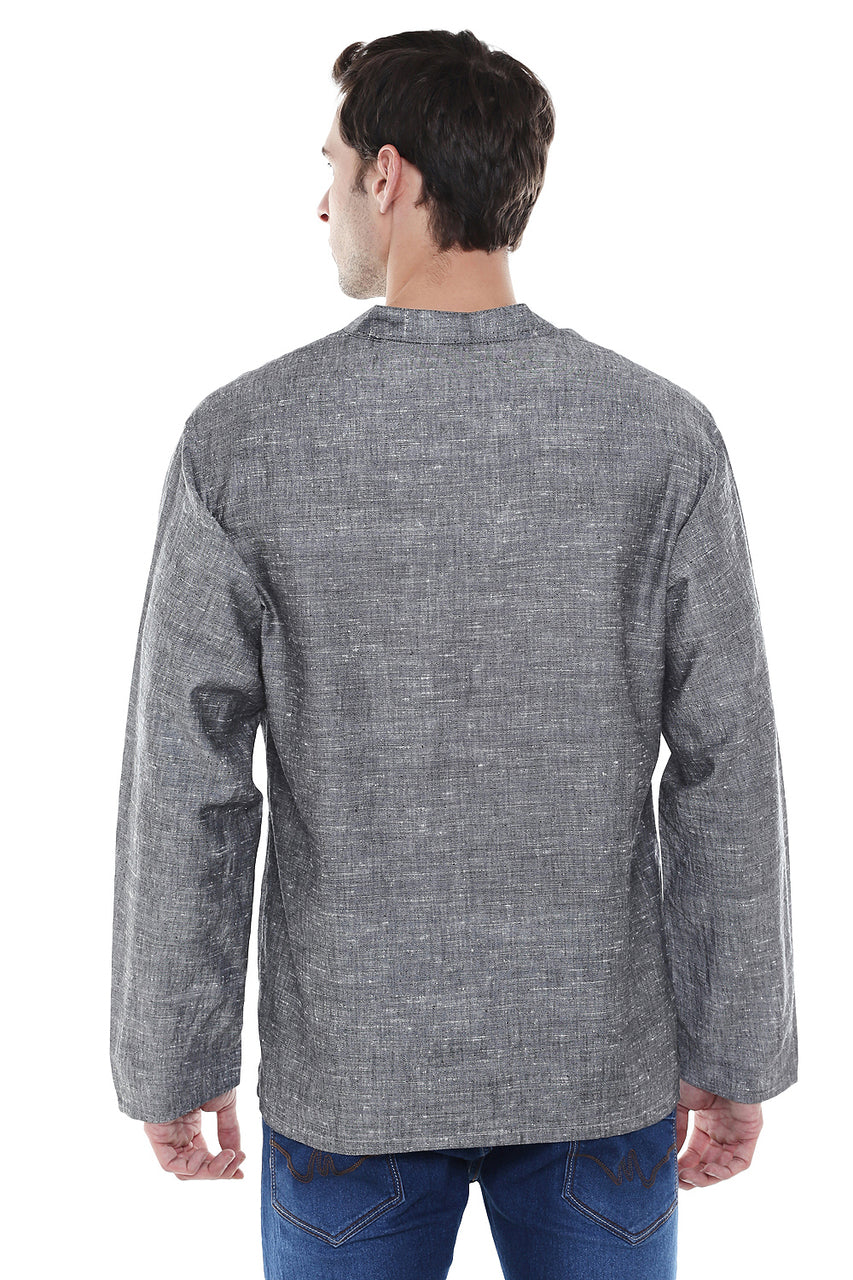 In-Sattva Men's Sanskrit Mantra Print Positive Vibe Pure Cotton Kurta Tunic Gray