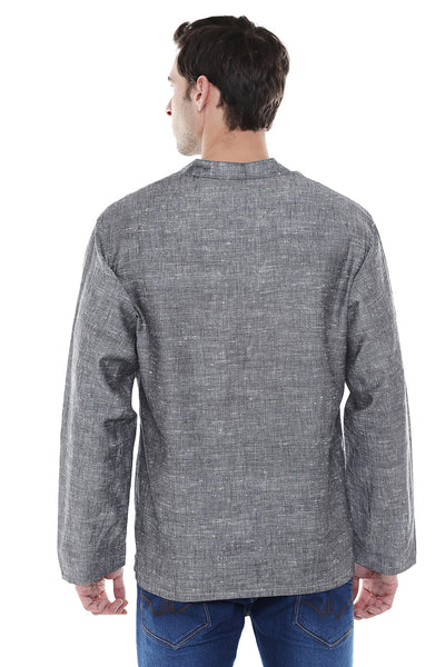 In-Sattva Men's Sanskrit Mantra Print Positive Vibe Pure Cotton Kurta Tunic Gray