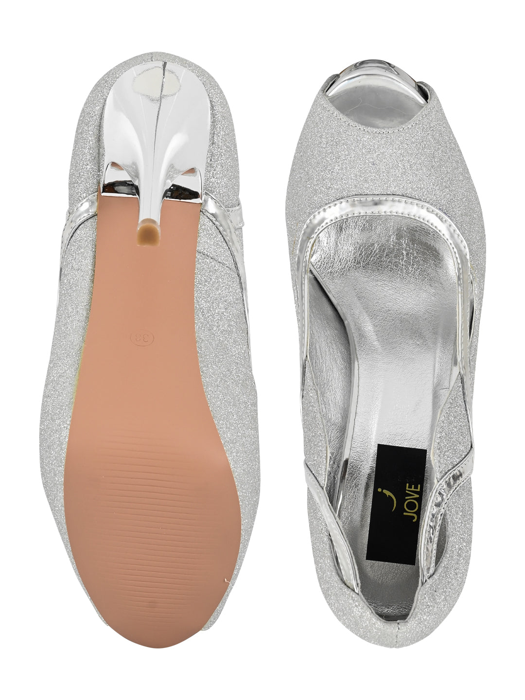 Jove Women's Peep Toe Stiletto Silver
