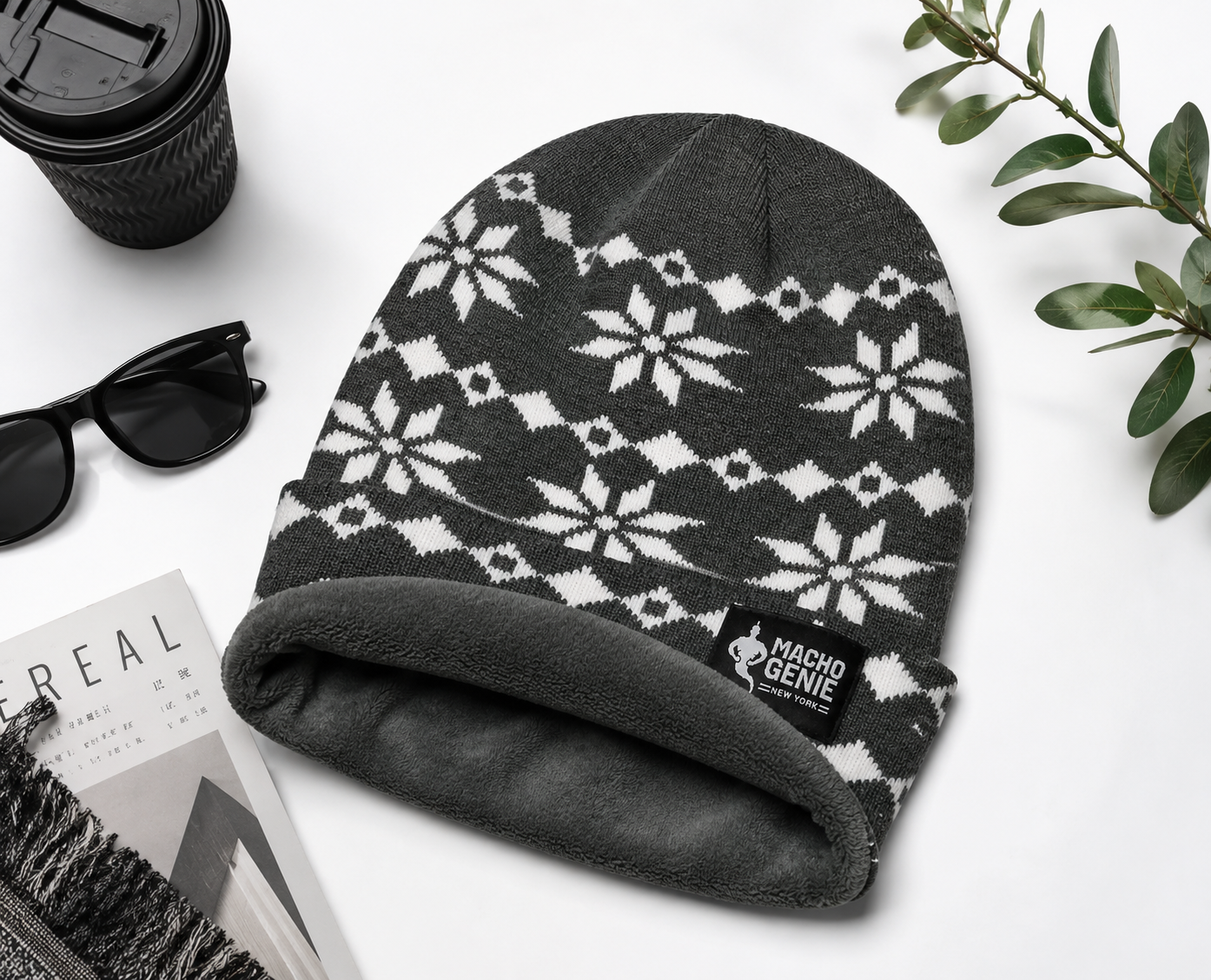 Macho Genie Men’s Nordic Knitted Beanie Cap - Grey