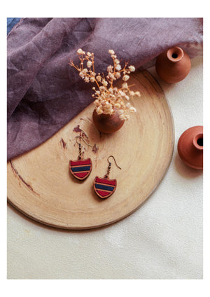 Ethnic Blue and Red Tribal Inspired Wooden Earrings | Natural View