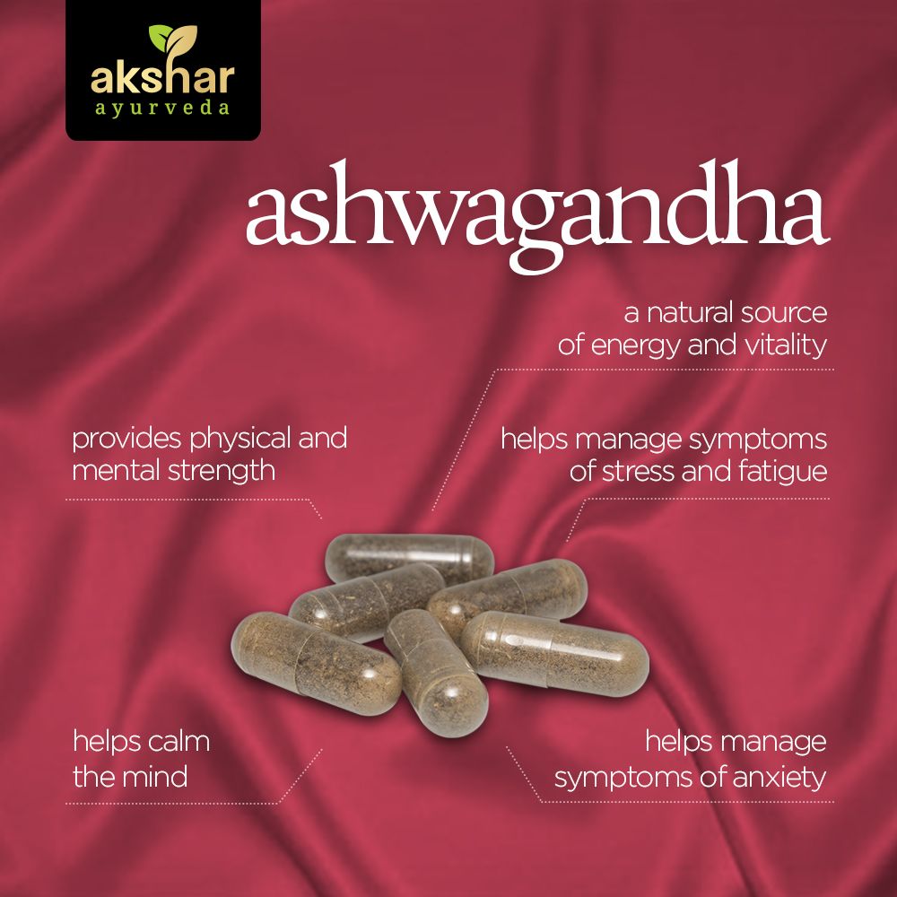 Akshar Ayurveda Ashwagandha 500mg supplement, 60 vegan tablets benefits infographic for stress, anxiety and fatigue support