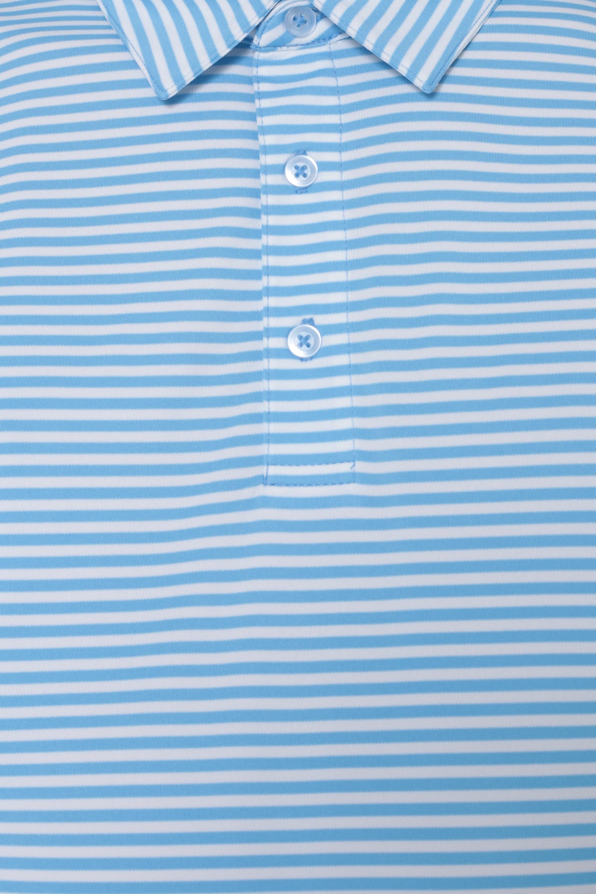 Fabric pattern and texture detail on men's alaskan blue fine striped moisture-wicking golf polo