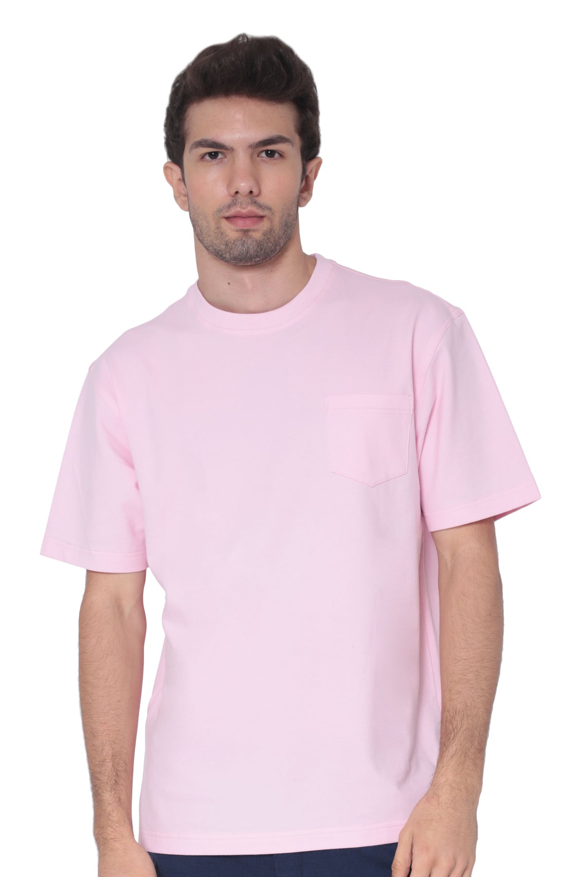 Men's blush breathable cotton round-neck pocket T-shirt by AVA Athletica, front view