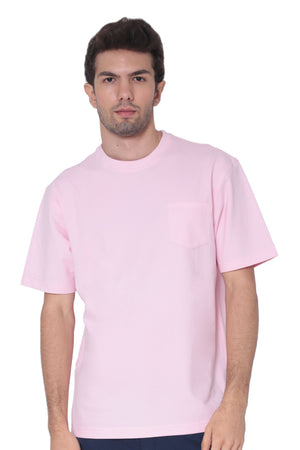 Men's blush breathable cotton round-neck pocket T-shirt by AVA Athletica, front view