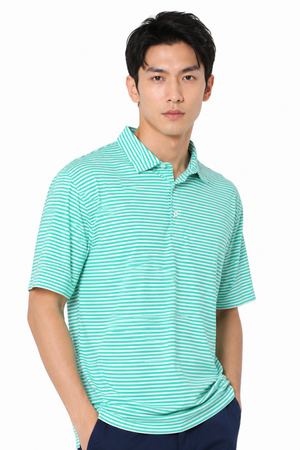 Men's jade fine striped moisture-wicking golf polo by AVA Athletica, front view