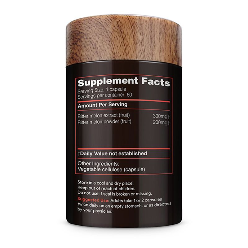 Akshar Ayurveda Bitter Melon Karela 500mg supplement, 60 vegan tablets Supplement Facts label and usage directions