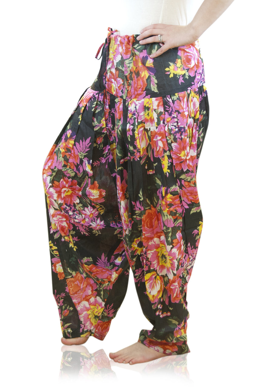 Indian Clothing Women's Full Length Patiala Dancer Pants Black Floral Print, with Scarf åäÌÝÌÕ Side