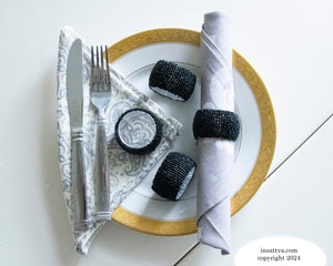 Handmade Finely Beaded Napkin Rings for Dinners, Weddings, Banquets, and Special Occasions; Black