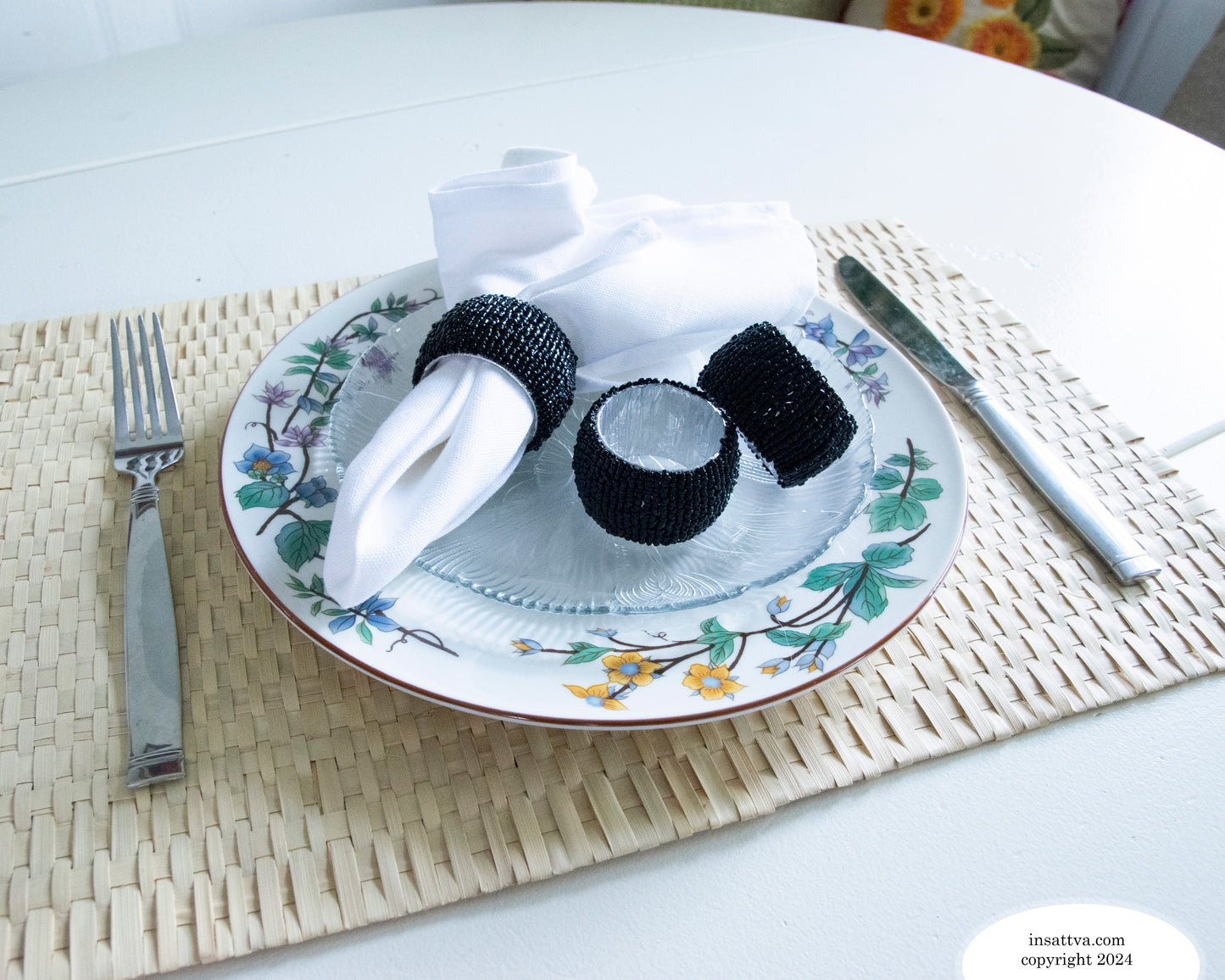 Handmade Finely Beaded Napkin Rings for Dinners, Weddings, Banquets, and Special Occasions; Black
