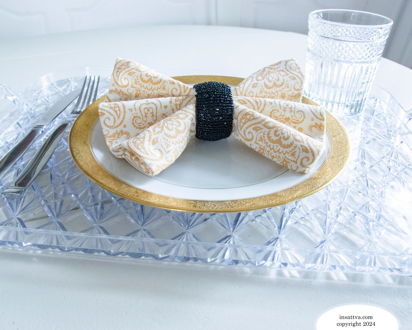 Handmade Finely Beaded Napkin Rings for Dinners, Weddings, Banquets, and Special Occasions; Black