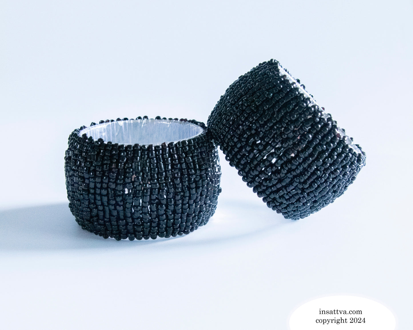 Handmade Finely Beaded Napkin Rings for Dinners, Weddings, Banquets, and Special Occasions; Black