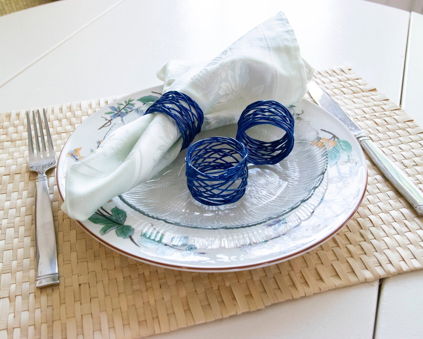 Handmade Napkin Rings: Blue Mesh | In-Sattva