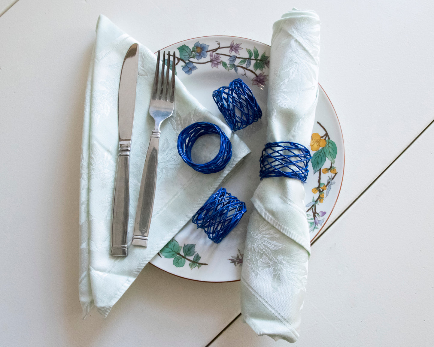 Handmade Napkin Rings: Blue Mesh | In-Sattva