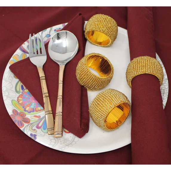 Handmade Finely Beaded Napkin Rings for Dinners, Weddings, Banquets, and Special Occasions; Gold