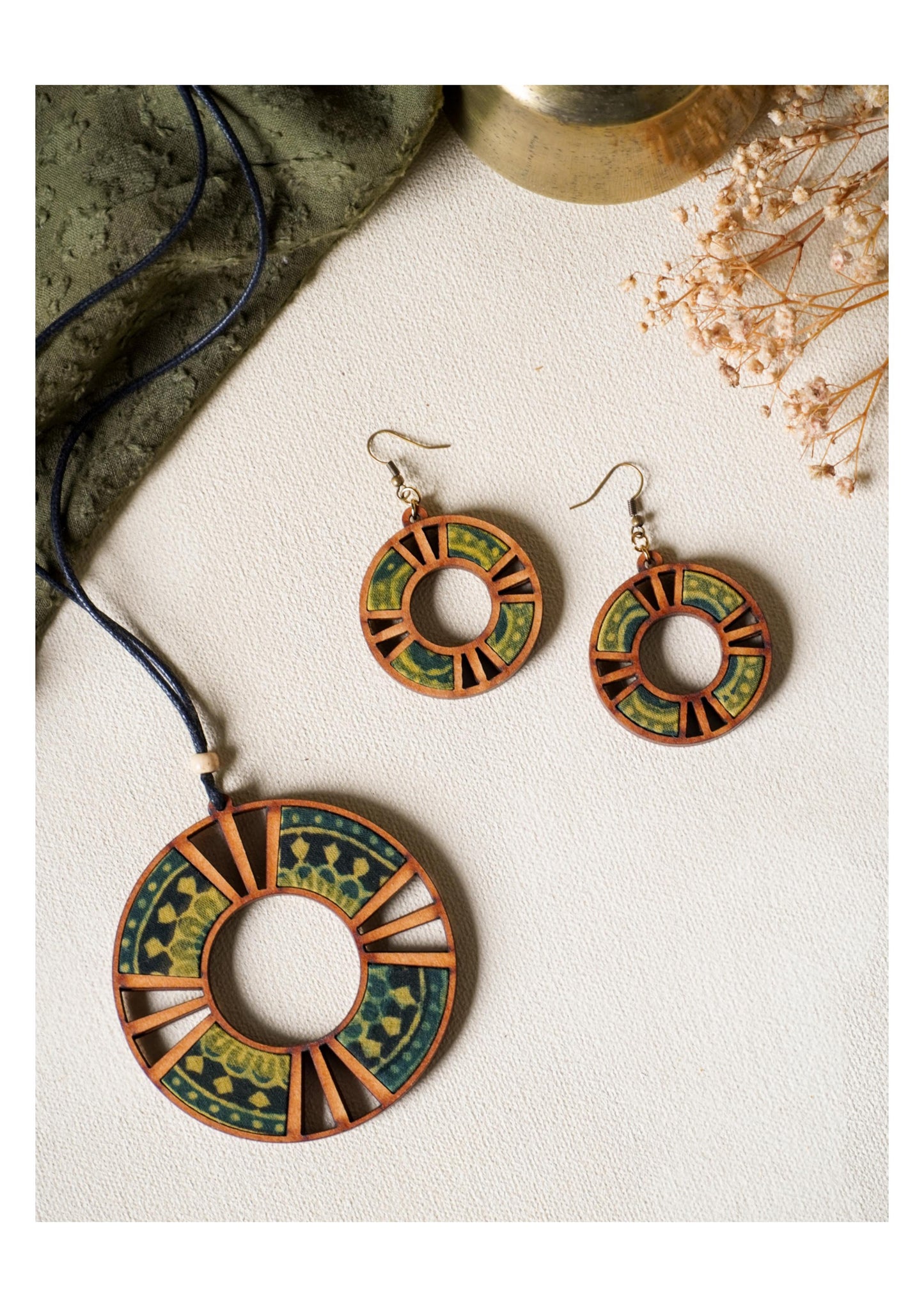 Ethnic Tribal Inspired Wooden Jewelry Set | Natural View