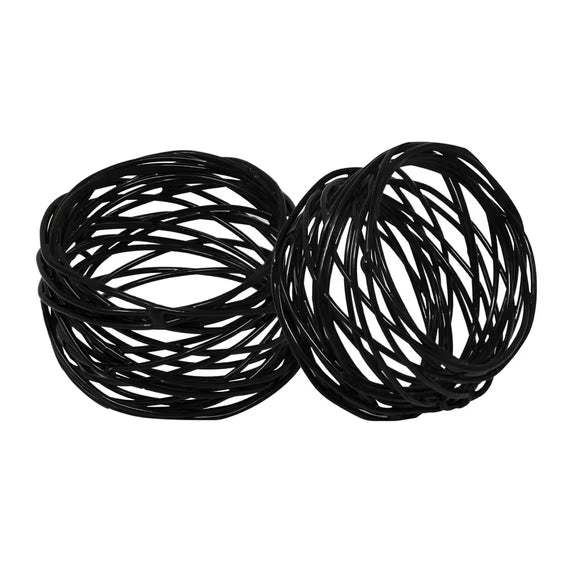 Handmade Artisan Crafted Mesh Metal Dining Napkin Rings, Black
