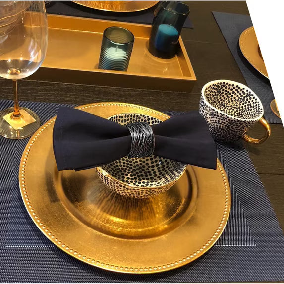 Handmade Artisan Crafted Mesh Metal Dining Napkin Rings, Black