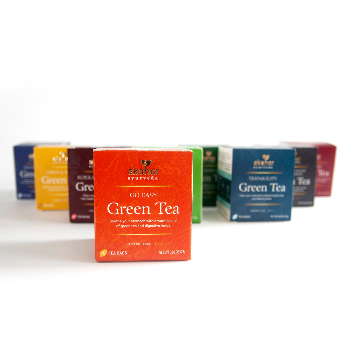 Akshar Ayurveda Go Easy Green Herbal Tea, 10 tea bags featured in the assorted herbal tea collection