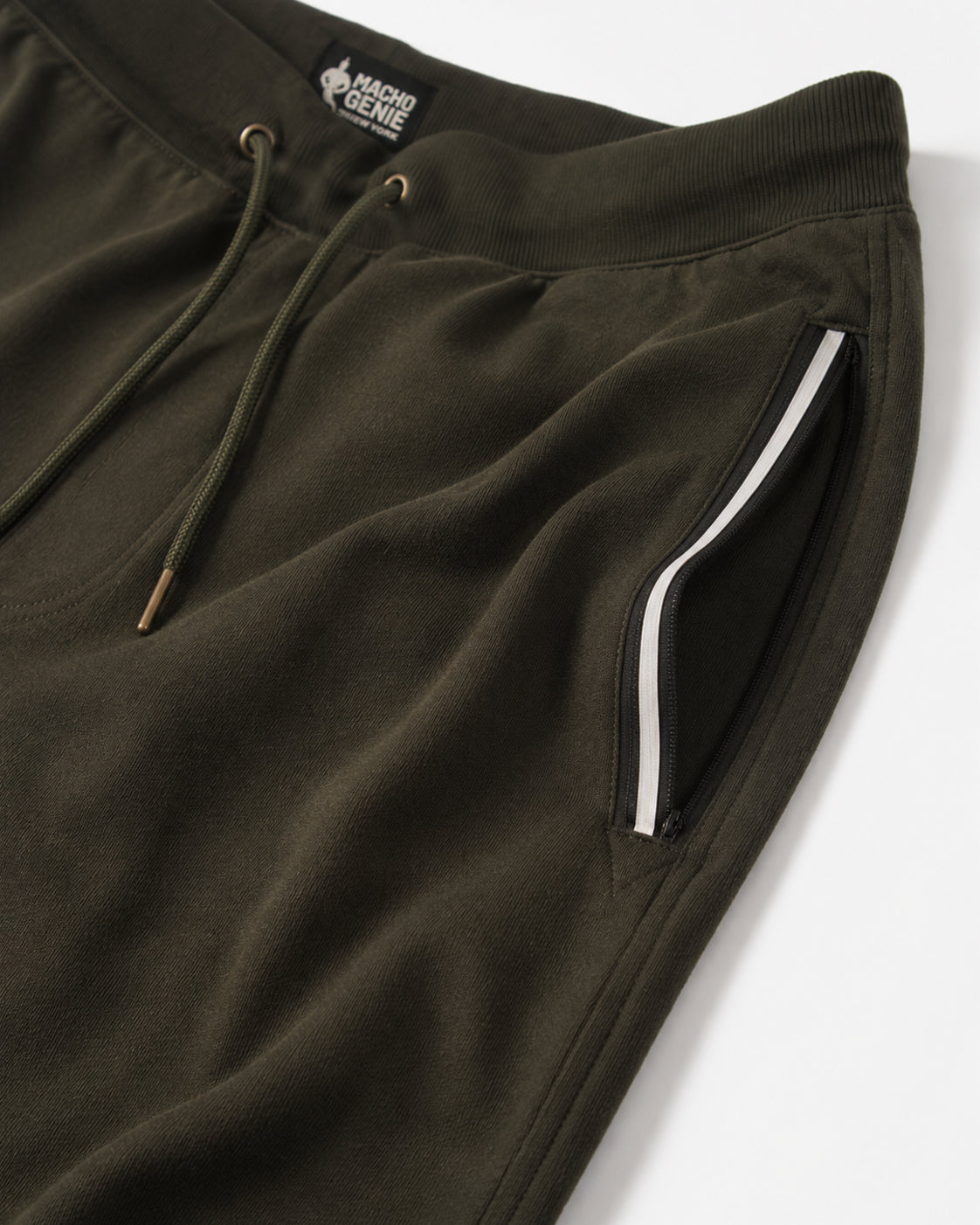 Macho Genie Men’s Jogging Shorts with Zip Pockets (Olive Green)