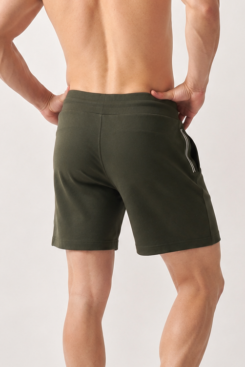 Macho Genie Men’s Jogging Shorts with Zip Pockets (Olive Green)