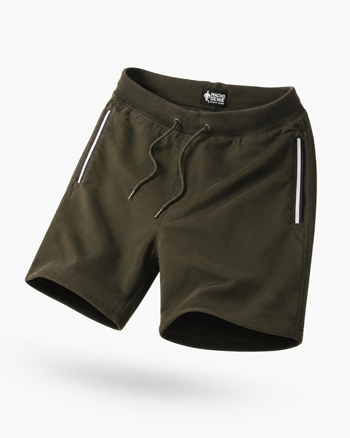 Macho Genie Men’s Jogging Shorts with Zip Pockets (Olive Green)