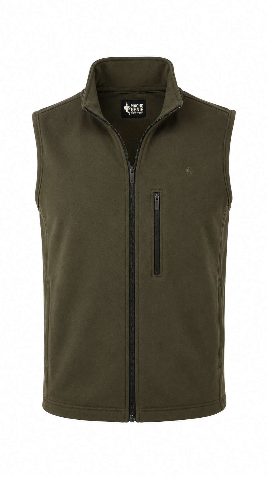 Macho Genie Men’s Softshell Vest – Premium Zip-Up Vest (Olive Green)