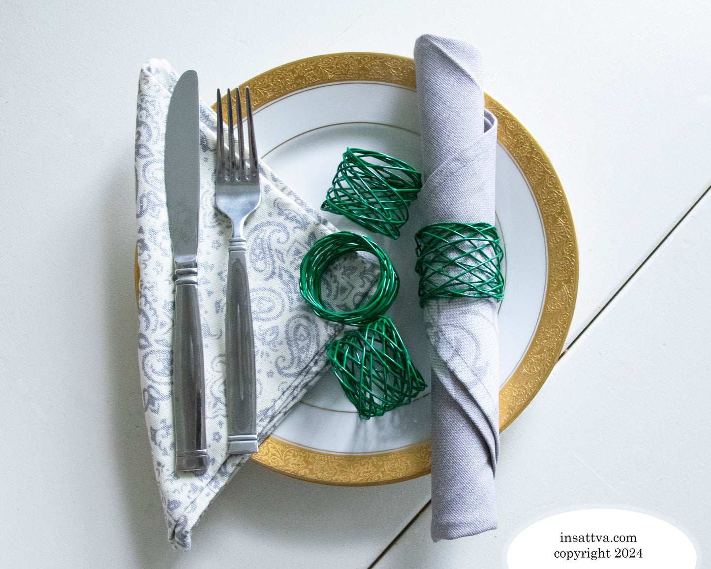 Handmade Artisan Crafted Mesh Metal Dining Napkin Rings, Green