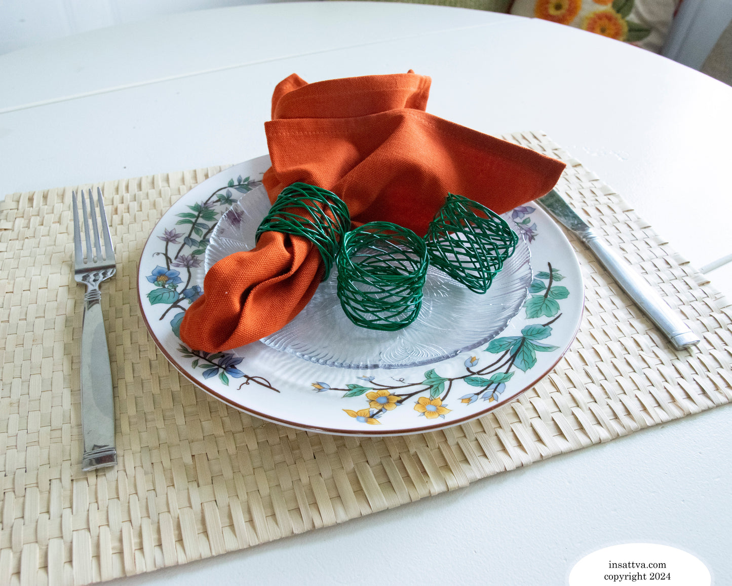 Handmade Artisan Crafted Mesh Metal Dining Napkin Rings, Green