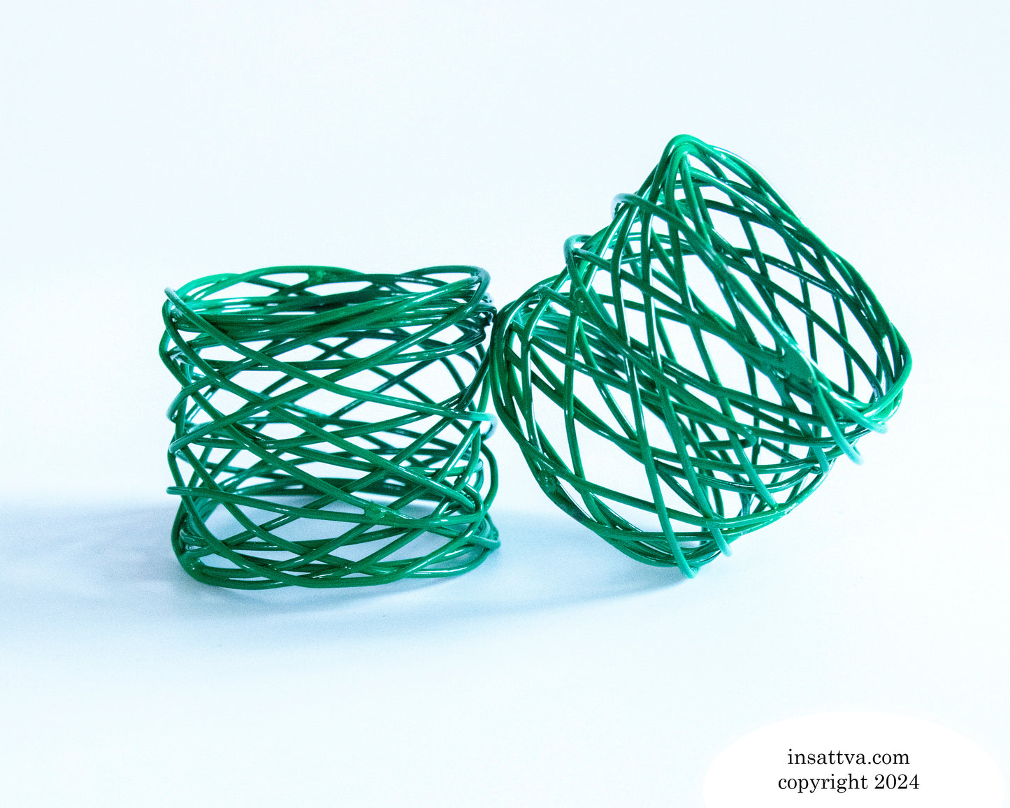 Handmade Artisan Crafted Mesh Metal Dining Napkin Rings, Green