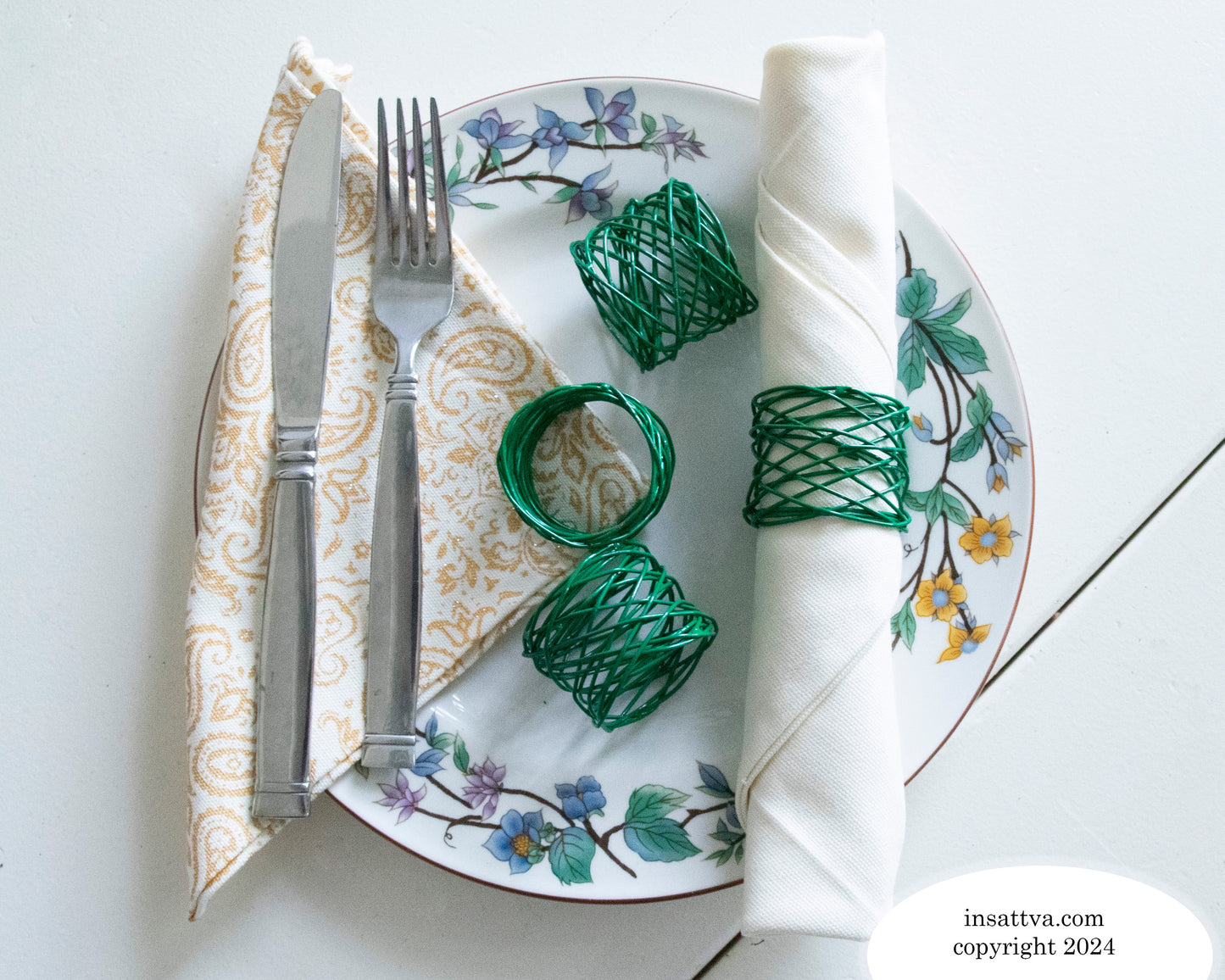 Handmade Artisan Crafted Mesh Metal Dining Napkin Rings, Green