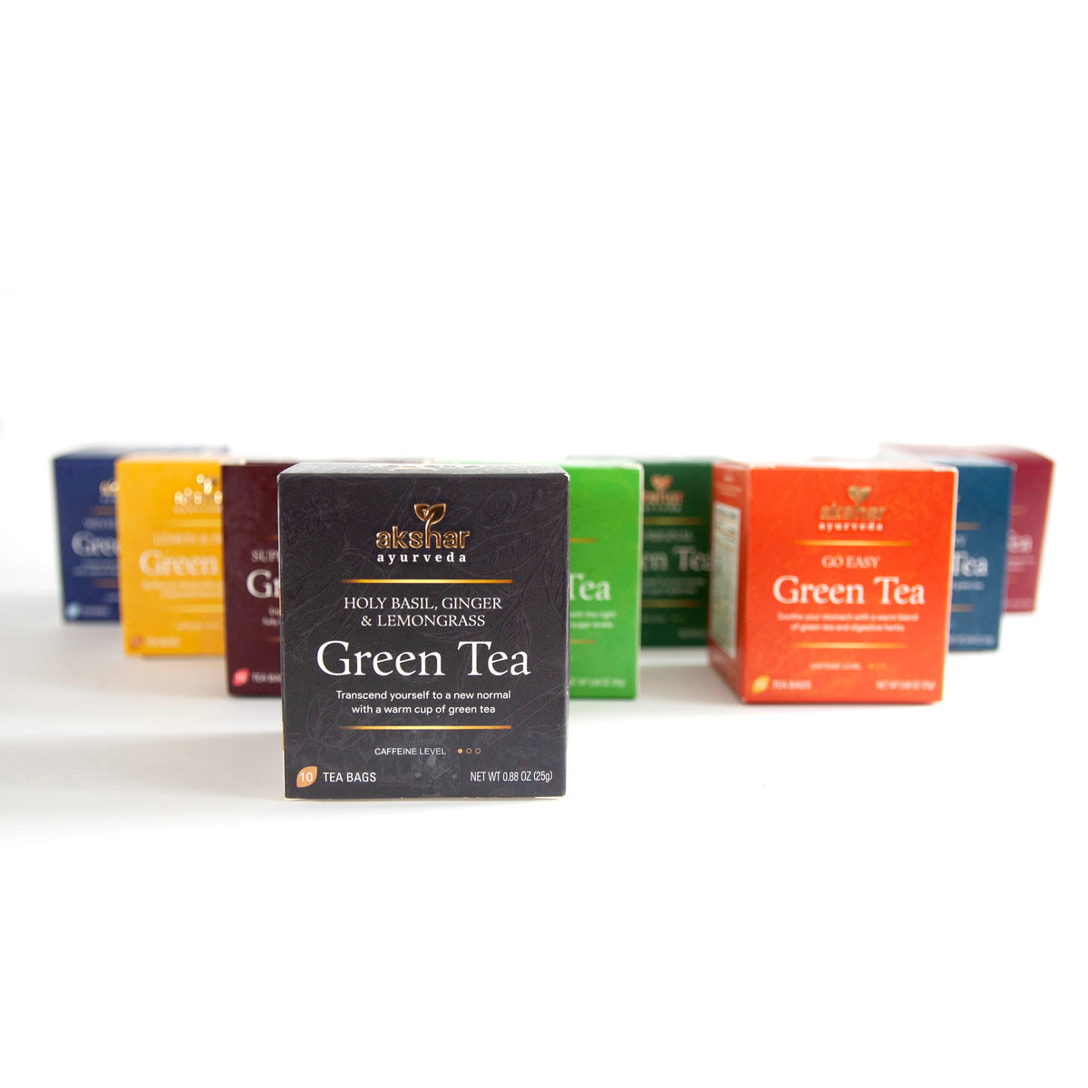 Akshar Ayurveda Holy Basil Ginger Lemongrass Herbal Tea, 10 tea bags featured in the assorted herbal tea collection