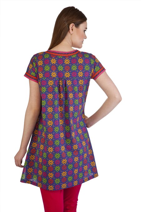 In-Sattva Women's Abstract Print Kurta Tunic - Pockets with floral print, back view