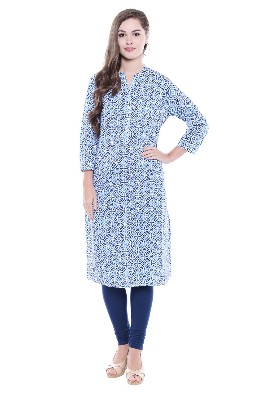 In-Sattva Women's Aqua Blue Printed Kurta Tunic, product photograph 3
