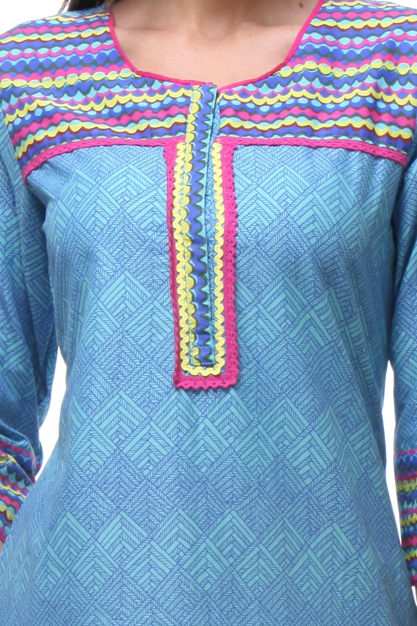 In-Sattva Women's Detailing Kurta Tunic with patterned design & striped design, close-up of design details