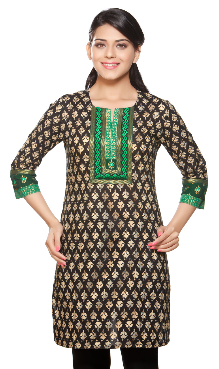 In-Sattva Women's Contrasting Yoke Long Kurta Tunic, front view