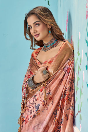 In-Sattva Dahlia Pink Handloom Bandhni Dola Silk Saree featuring floral and Bandhni-inspired styling