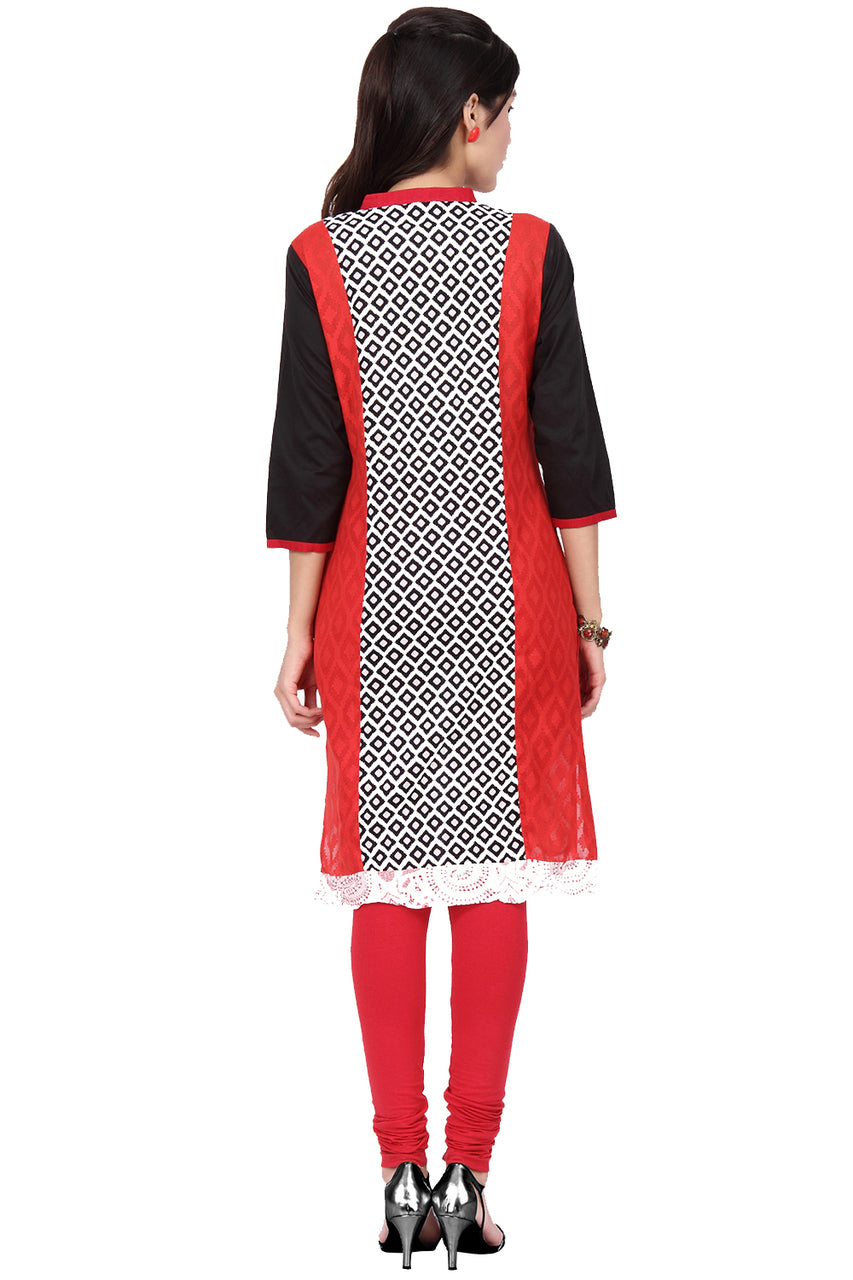 In-Sattva Women's Diamond Print Kurta Tunic with color-block design by Ethnicity, back view