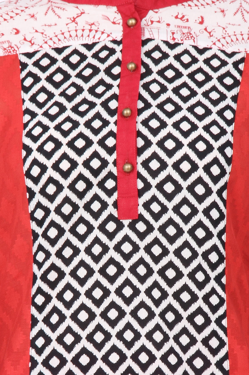 In-Sattva Women's Diamond Print Kurta Tunic with color-block design by Ethnicity, detail view
