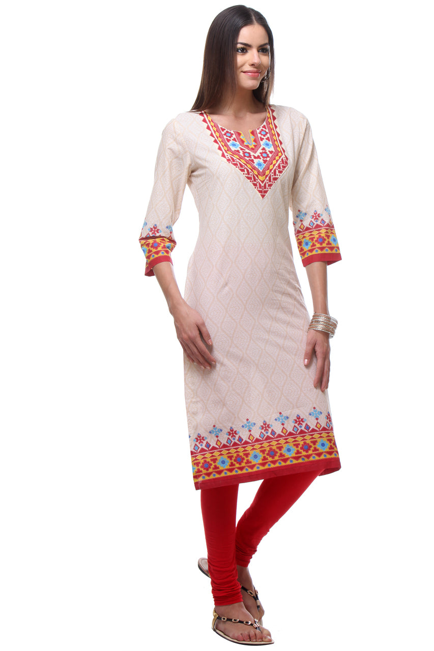 In-Sattva Women's Diamond Print Kurta | Printed Yoke, side view 2