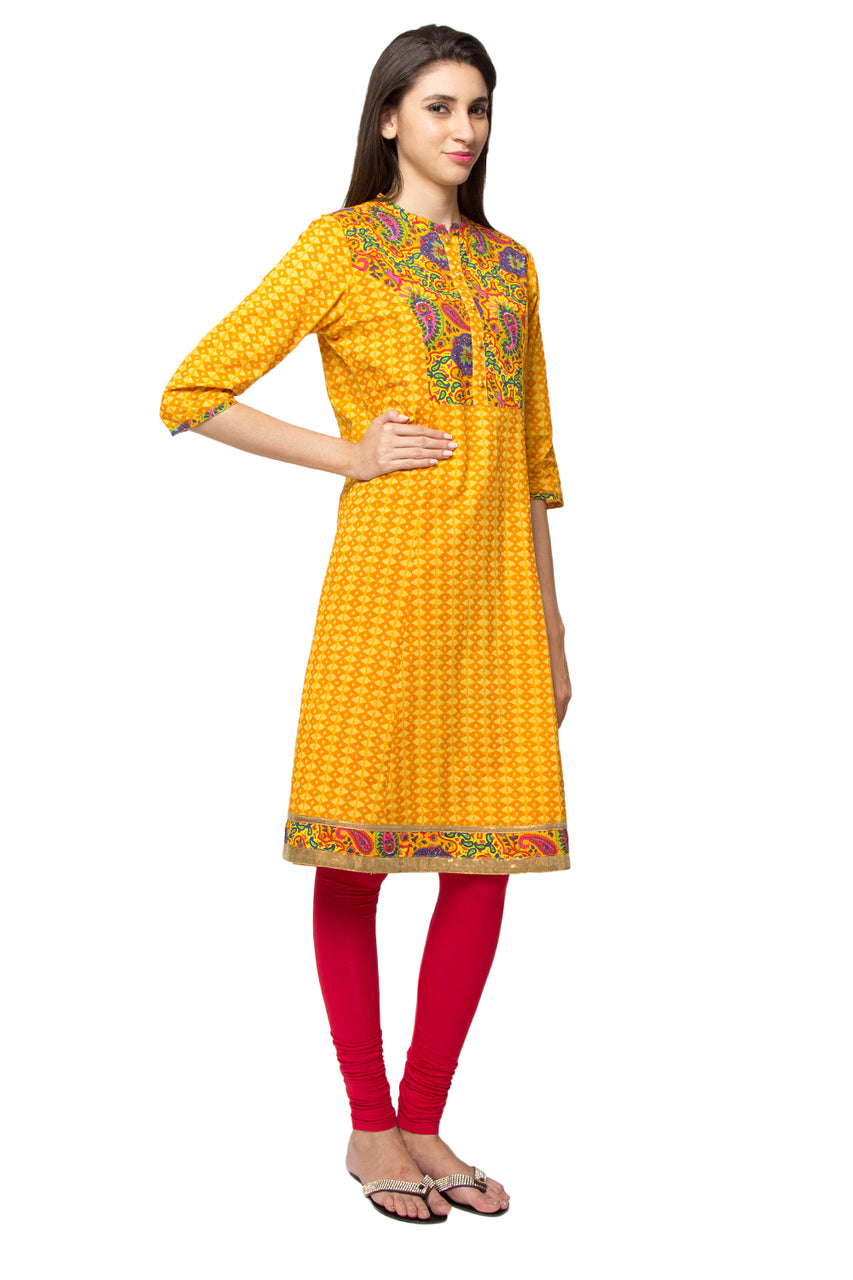 In-Sattva Women's Diamond Print Kurta - Paisley Print - Yoke Detail, side view 2