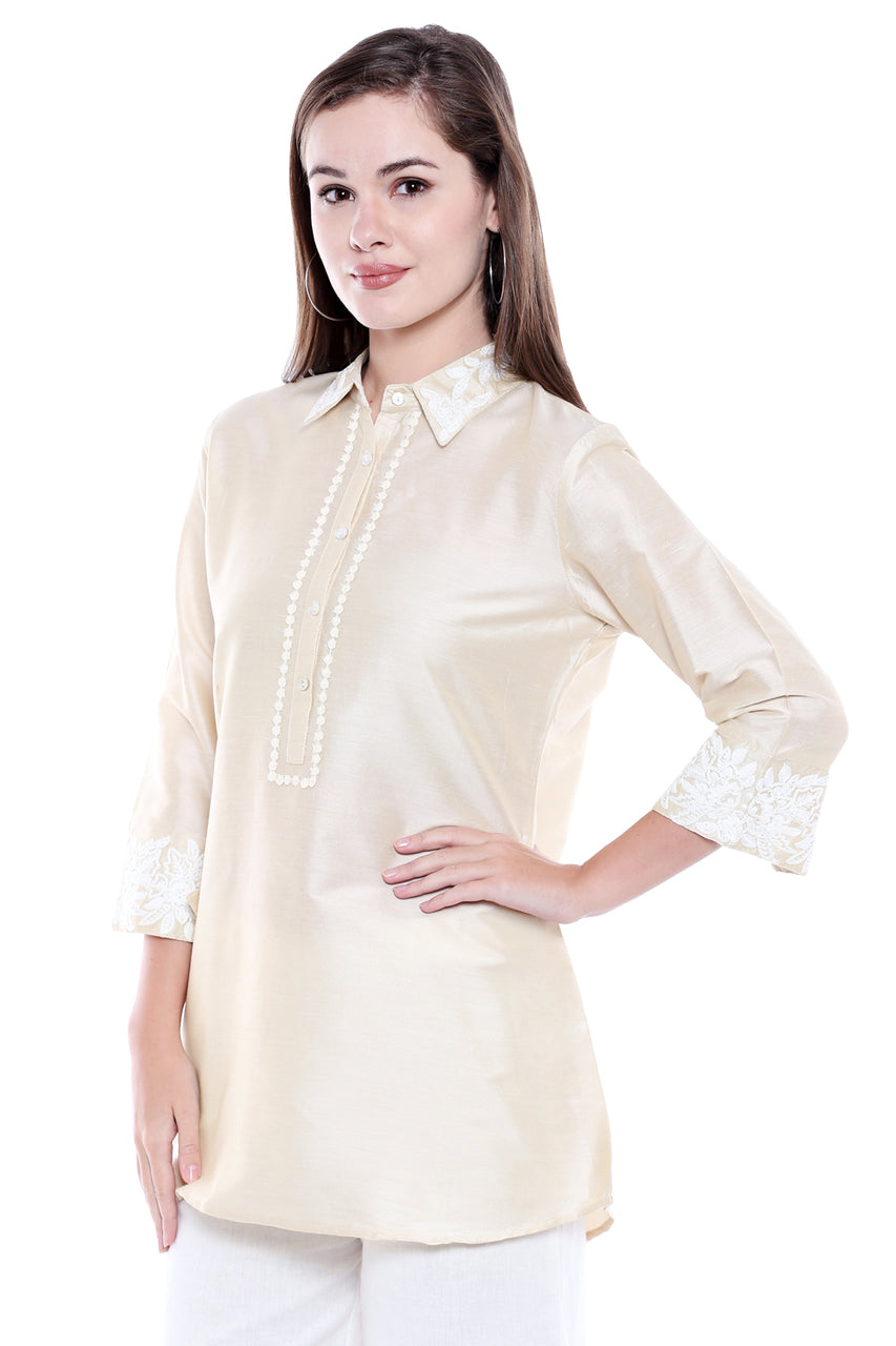 In-Sattva Women's Indian Kurta Tunic Shirt with Embroidered Front Placket, product photograph 2